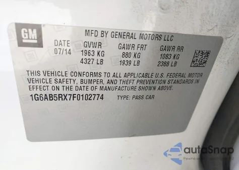 2015 Cadillac Ats Luxury z USA, uszkodzony, nr VIN 1G6AB5RX7F0102774